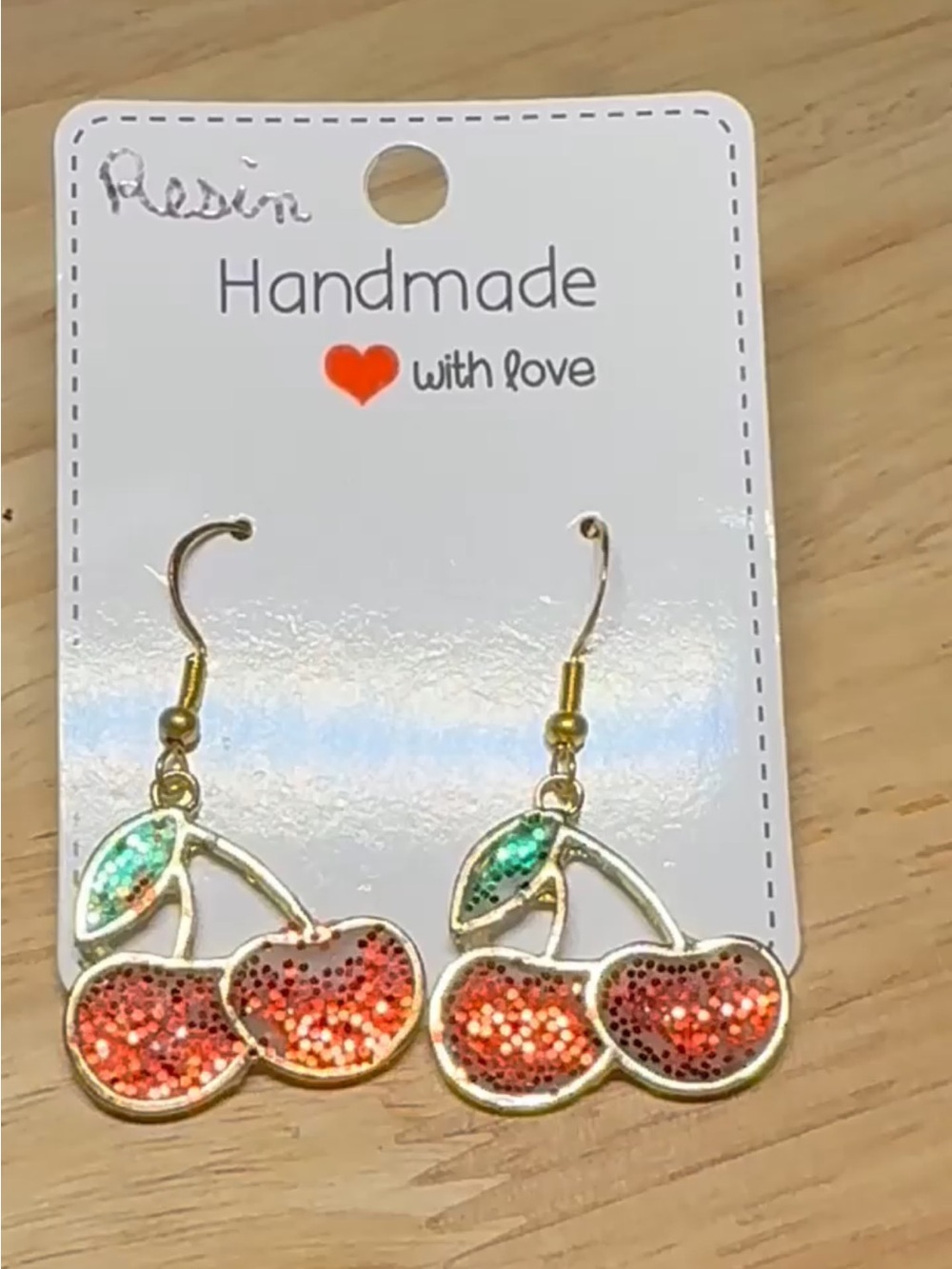 Handmade Red Cherry Resin Earrings